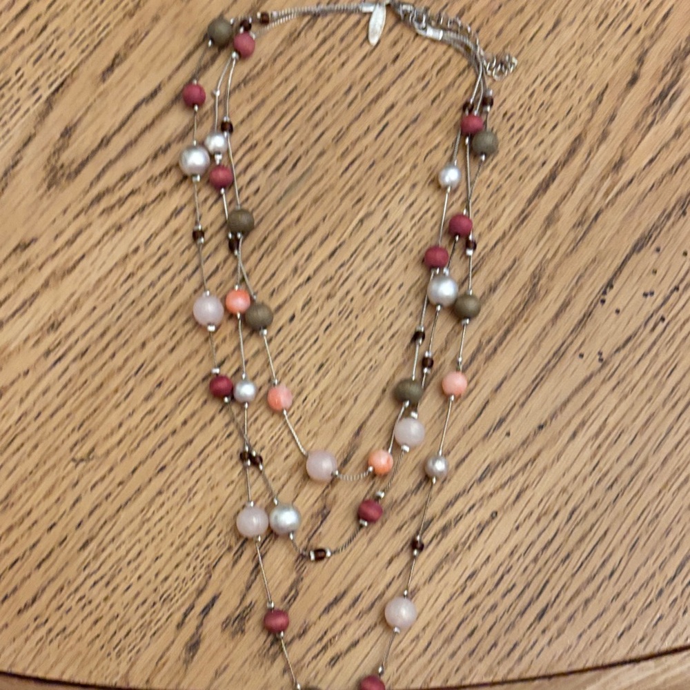 New York & Company Pink and Brown Beaded Necklace